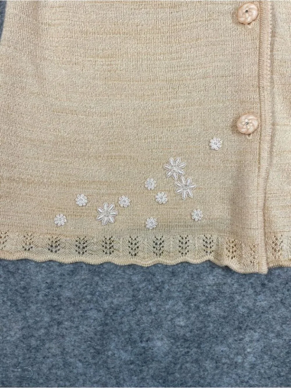 Vintage Carte Knit Cardigan Beige Floral Embroidered Sweater Coquette Festival